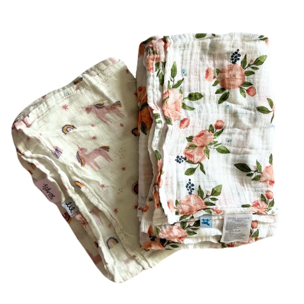 Little Unicorn and Lil North Co. Floral and Unicorn Baby Muslin Swaddles (2)